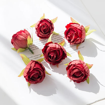 10Pcs Silk Tea Buds Roses Head Wedding Decorative Wreaths Valentine Decora Home Room Diy Gift Box Fake Plants Artificial Flowers
