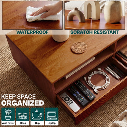 Acacia Harmony Wooden Coffee Table with Drawers & Open Storage