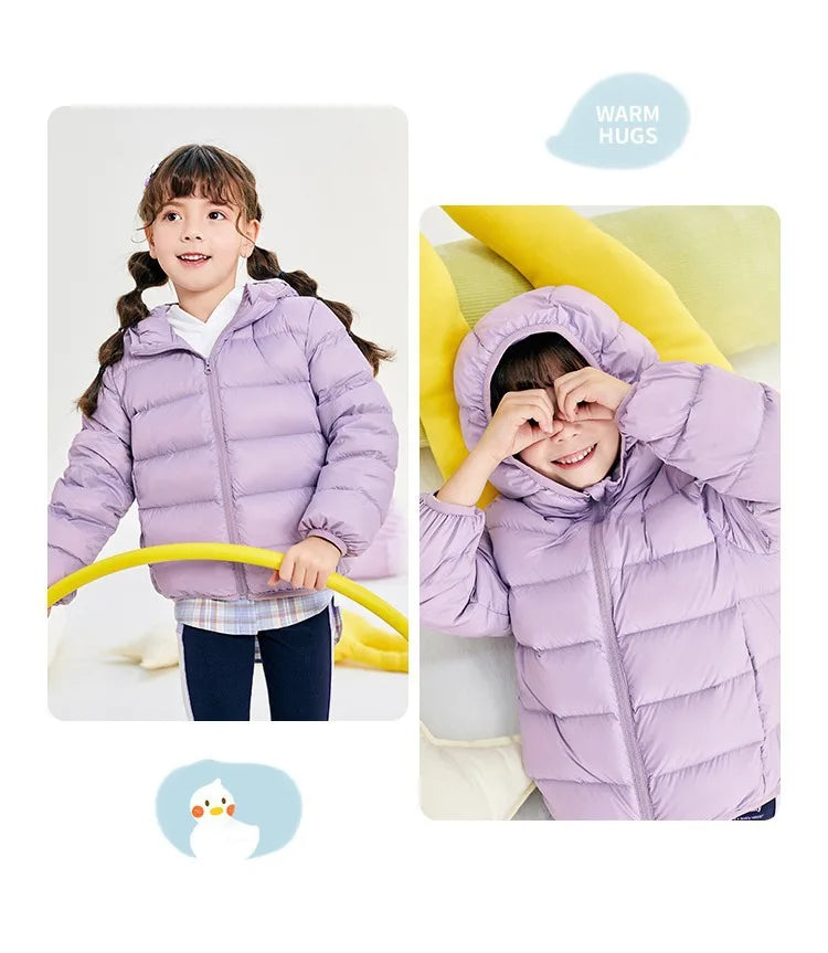 Children's Lightweight Winter Down Jacket New Style Hooded White Duck Down Short Coat for Toddler Boys and Girls