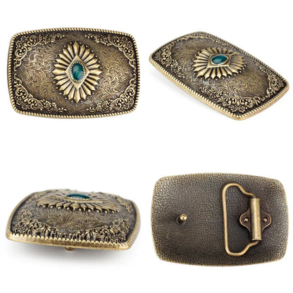 Bronze Sapphire Blue Belt Buckle Exquisite Decorative Pattern for Ｍen Cowboy Big