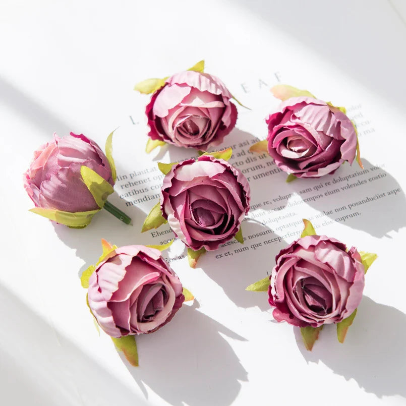 10Pcs Silk Tea Buds Roses Head Wedding Decorative Wreaths Valentine Decora Home Room Diy Gift Box Fake Plants Artificial Flowers