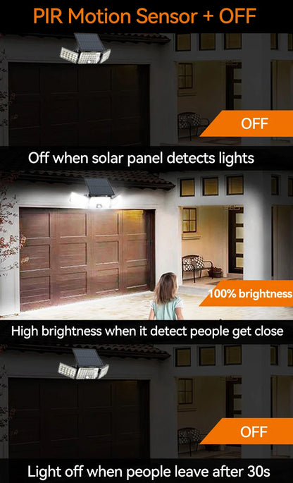 192 LED PIR Motion Sensor 3 Head Solar Outdoor Security Wall Light 270 Degree Wide Angle for Garden Garage Warehouse Pool-IP65