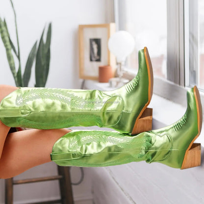 BUSY GIRL SC4840 Metallic Hot pink Boots Women Shoes 2023 Winter Fashion Embroidery Tall Knee Hgih Ladies Boots Cowboy Boots