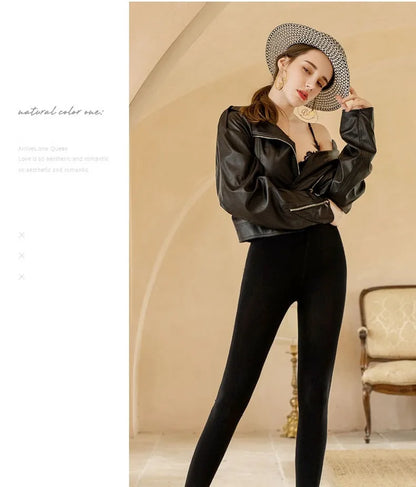 Leggings chauds en velours pour femmes, taille haute, extensibles, couleur unie, livraison directe, hiver