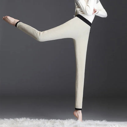 Hiver femmes Leggings solide chaud Leggings épaissir laine d'agneau taille haute polaire garder bout à bout haute extensible pantalon de marche poche