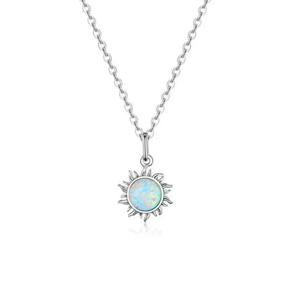 925 Sterling Silver White Opal Sun Pendant Necklace - Apollo Chain for Women