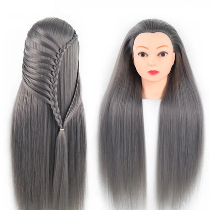 Tête de mannequin à cheveux longs synthétiques avec support de trépied de perruque réglable Modèle avec tête de mannequin Formation de coiffeur coiffant