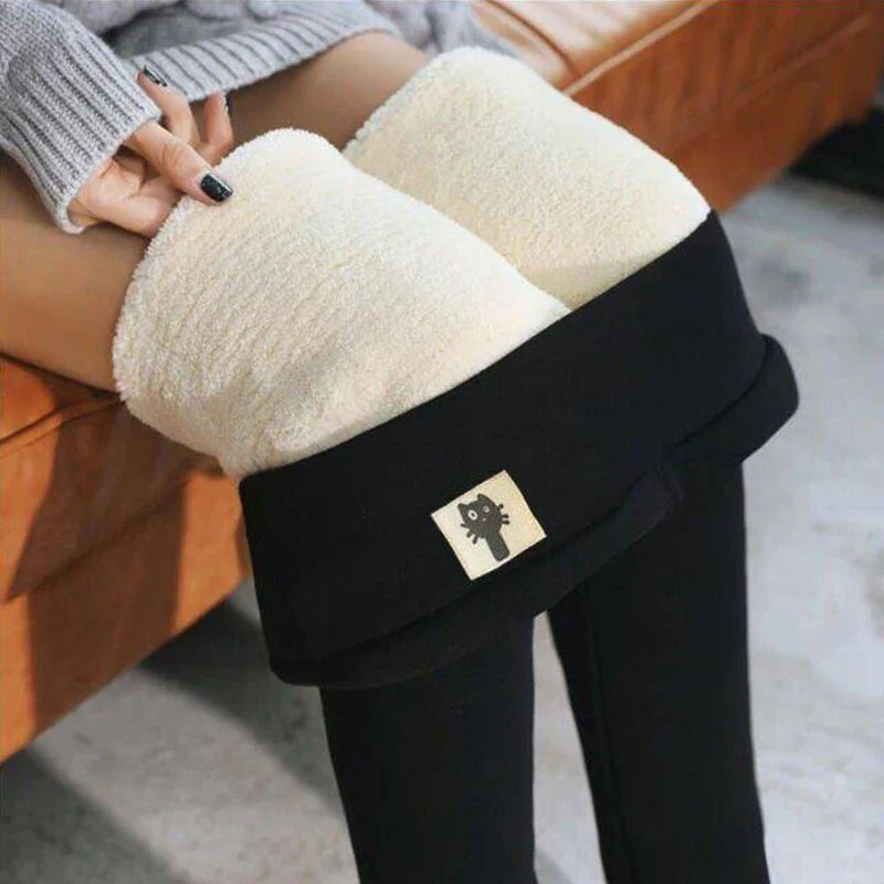 Hiver femmes Leggings solide chaud Leggings épaissir laine d'agneau taille haute polaire garder bout à bout haute extensible pantalon de marche poche