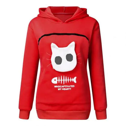 Women Long Sleeve Kangaroo Pouch Cats Fish Print Hoodie Pet cats Holder pocket Sweatshirt Dropshipping female Plus size Hoodie