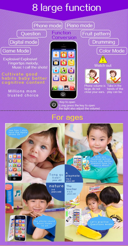 Téléphone de simulation pour enfants, jouet musical éducatif précoce, apprentissage de l'anglais, portable avec lumière et son, jouet vocal