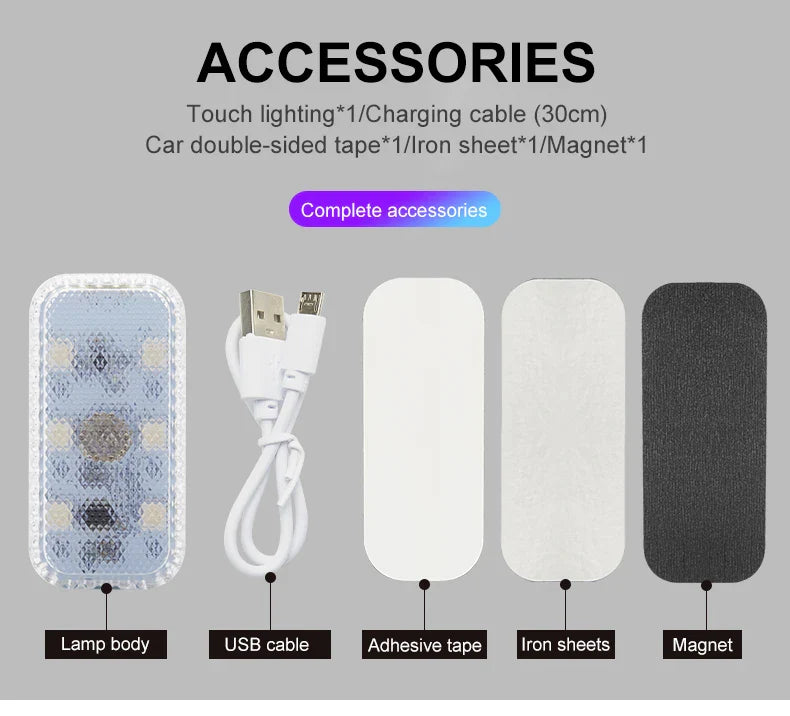 LED tactile lumière Mini sans fil voiture éclairage intérieur Auto toit plafond lampe de lecture pour porte pied coffre boîte de rangement USB charge