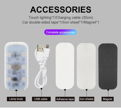 LED tactile lumière Mini sans fil voiture éclairage intérieur Auto toit plafond lampe de lecture pour porte pied coffre boîte de rangement USB charge