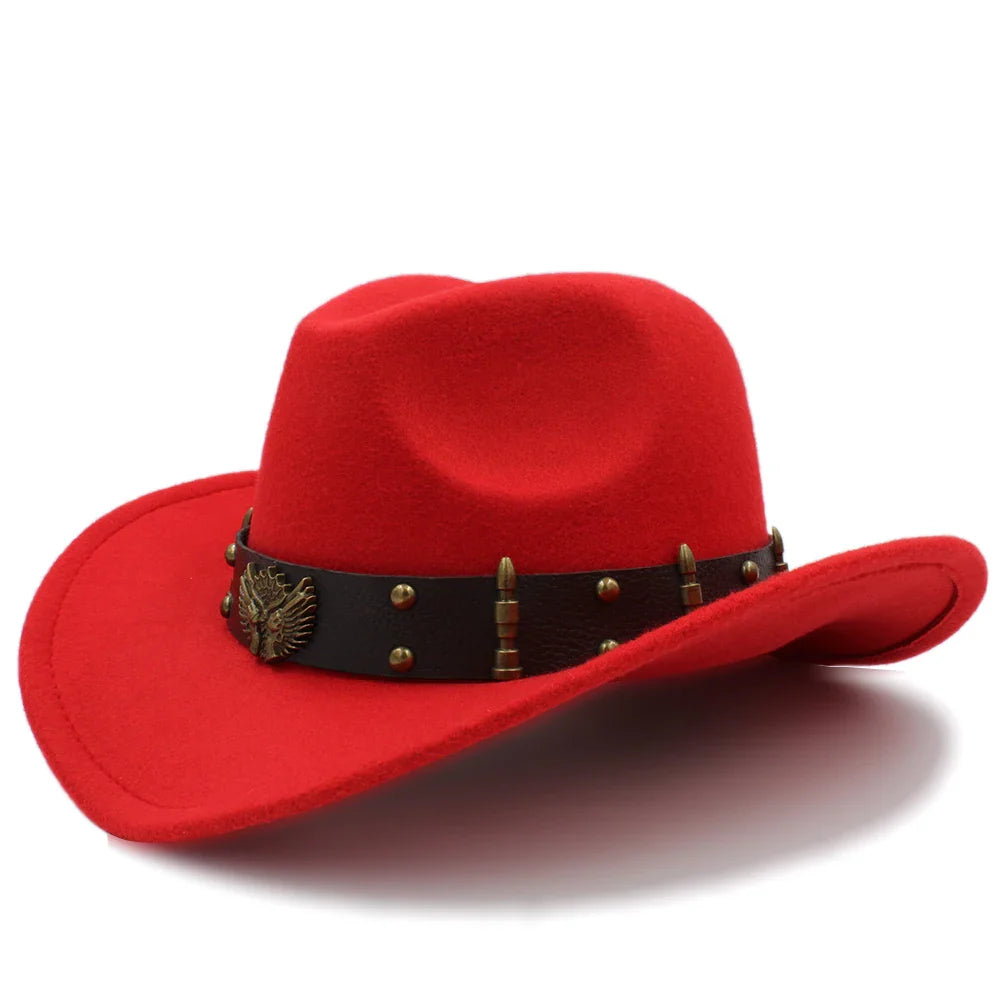 2 Sizes Men Women Western Cowboy Hats Wide Brim Panama Sunhat Outdoor Fedora Cap Trilby Sombrero Party Travel Size US 7 1/4 UK L
