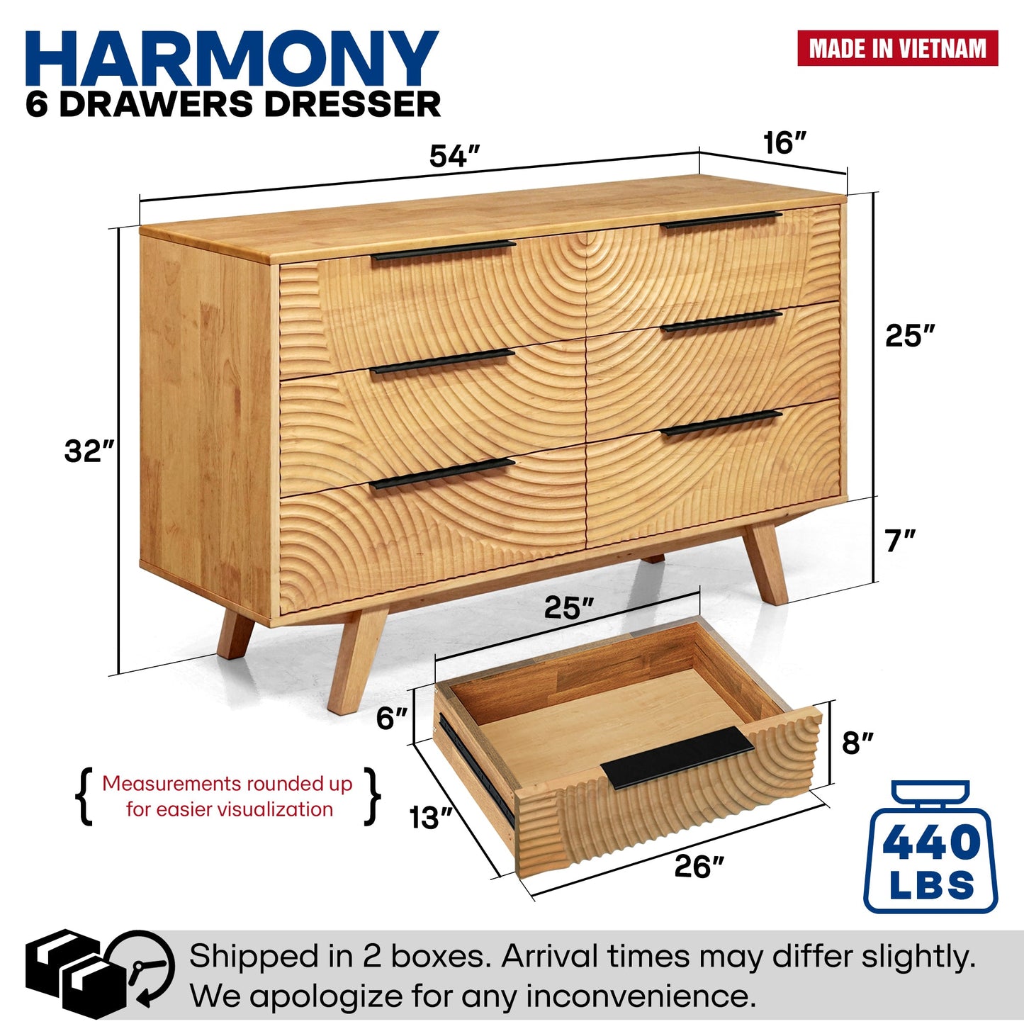 Acacia Harmony Dresser with 6 Drawers for Stylish Storage