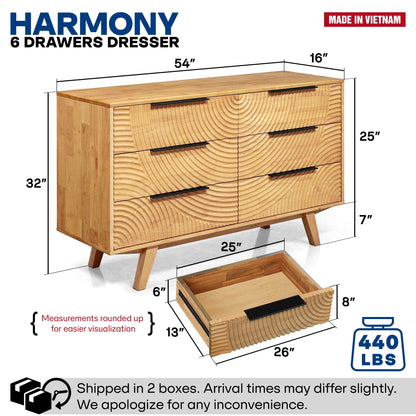 Acacia Harmony Dresser with 6 Drawers for Stylish Storage