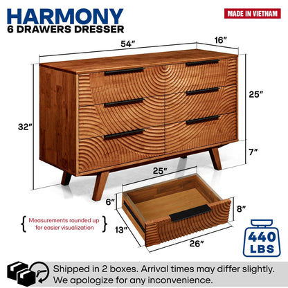 Acacia Harmony Dresser with 6 Drawers for Stylish Storage