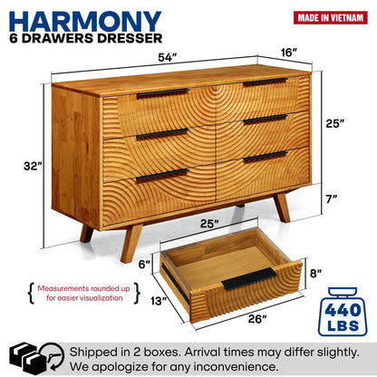 Acacia Harmony Dresser with 6 Drawers for Stylish Storage