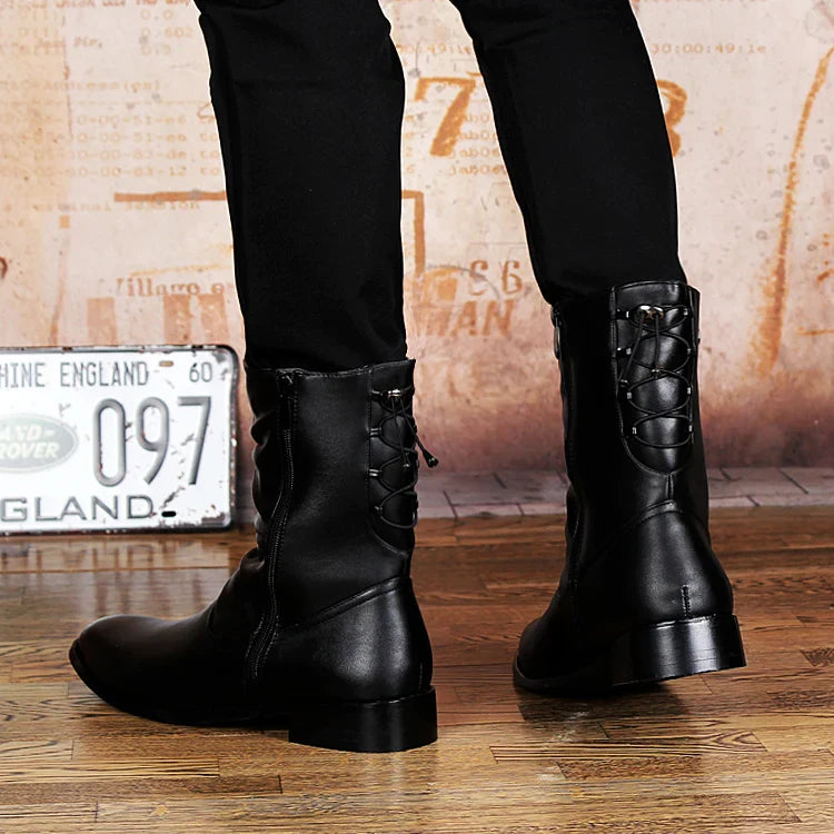 Bottes de cowboy italiennes de marque pour hommes, décontractées, de moto, noires, pour automne-hiver, en cuir véritable, botas masculinas
