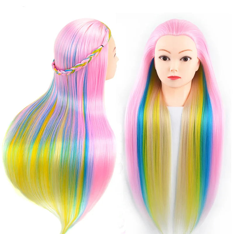 Tête de mannequin à cheveux longs synthétiques avec support de trépied de perruque réglable Modèle avec tête de mannequin Formation de coiffeur coiffant