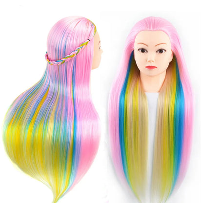 Tête de mannequin à cheveux longs synthétiques avec support de trépied de perruque réglable Modèle avec tête de mannequin Formation de coiffeur coiffant