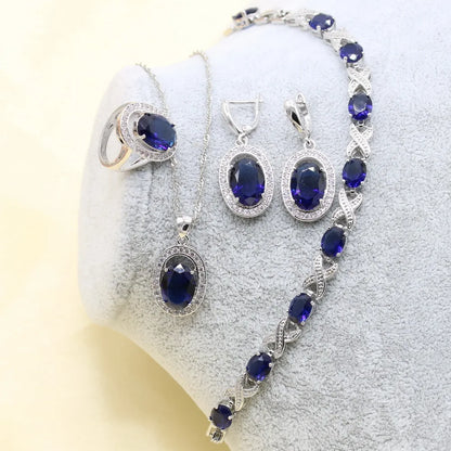 XUTAAYI 925 Silver jewelry Set For Women Blue Earrings Necklace Pendant Ring Bracelet Christmas Gift