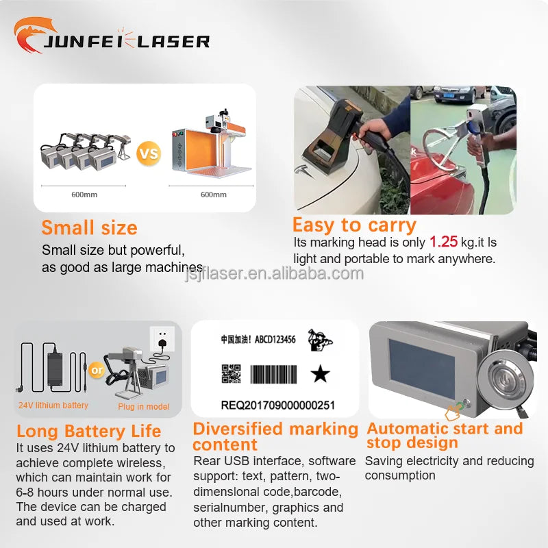 JUNFEI 20W/30W/50W Handheld UV Laser Marking Machine Mini Laser Engraver Air Cooling for Metal Supports DXF PLT BMP for Glass