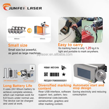 Machine de marquage laser UV portable JUNFEI 20W/30W/50W Mini graveur laser Refroidissement par air pour métal Prend en charge DXF PLT BMP pour verre