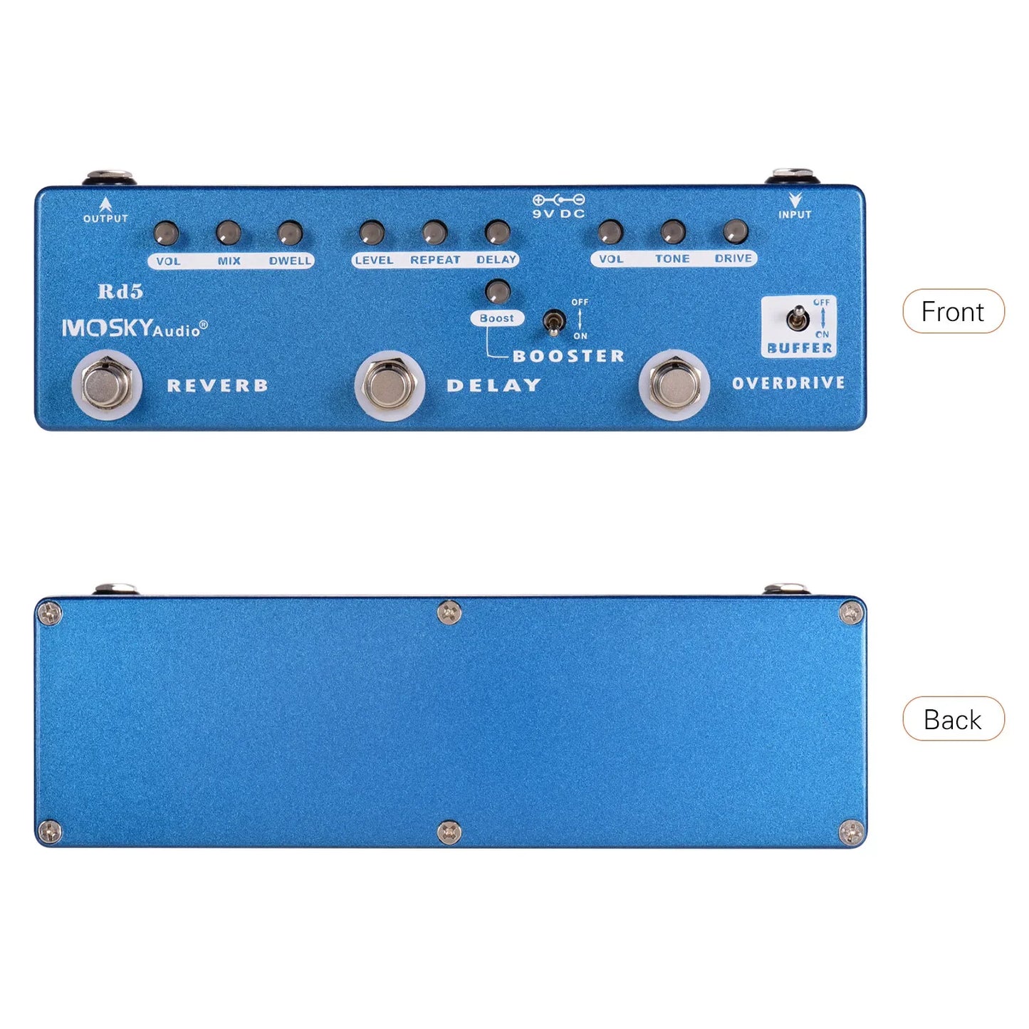 MOSKY-Pédale JEMulti Effects RC5, 6 en 1, Réverbération, Chœur, Distortion, Overdrive, Booster, Full Metal Shell