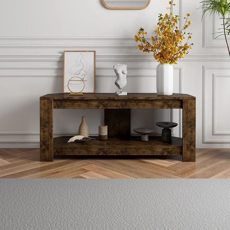 Table TV et Table basse relevable avec rangement, Table centrale relevable en bois rustique pour salon