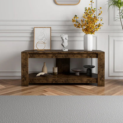 Table TV et Table basse relevable avec rangement, Table centrale relevable en bois rustique pour salon