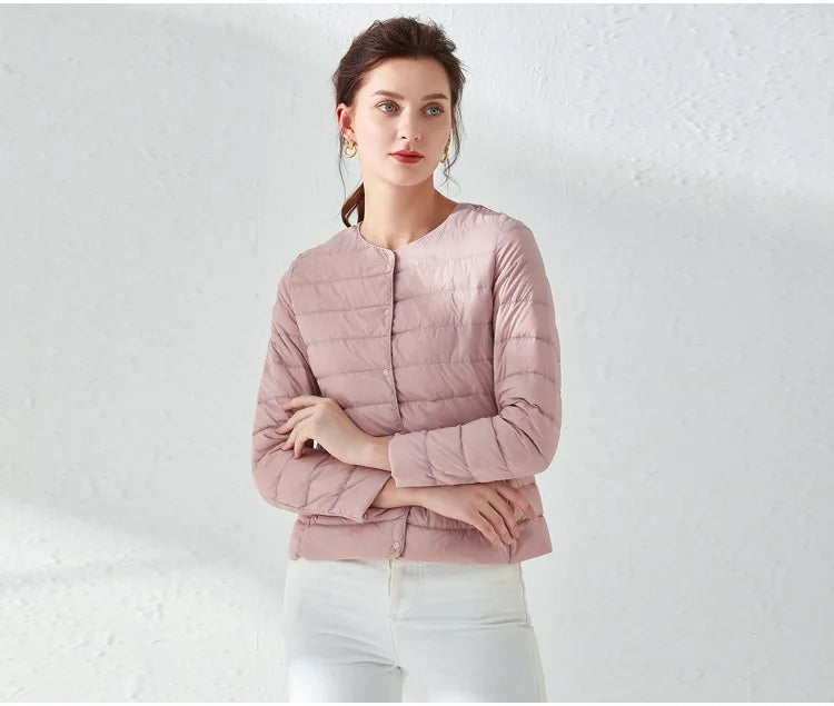 2024 New Spring Winter Women Liner Warm Down Jackets Ultralight Collarless Portable Female Padded Parkas O-Neck Puffer Overcoat