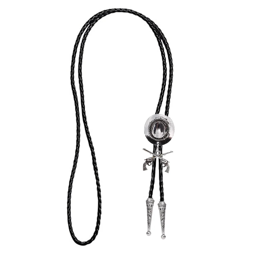 Chapeau de cowboy occidental à double pistolet, cravate bolo, accessoires de mode, cravate bolo en métal
