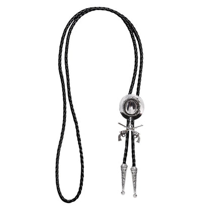 Chapeau de cowboy occidental à double pistolet, cravate bolo, accessoires de mode, cravate bolo en métal