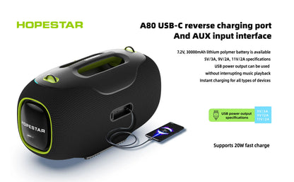 Hopestar speaker A80 alto gravador de áudio portátil de alta qualidade 350W RGB subwoofer home theater USB party computer DC