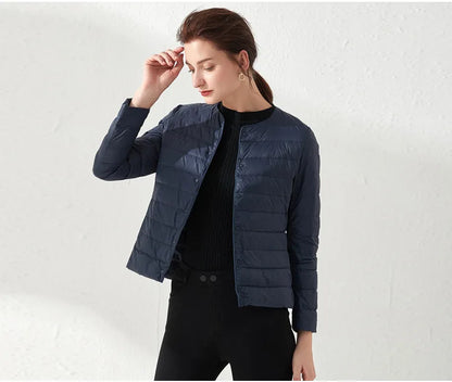 2024 New Spring Winter Women Liner Warm Down Jackets Ultralight Collarless Portable Female Padded Parkas O-Neck Puffer Overcoat