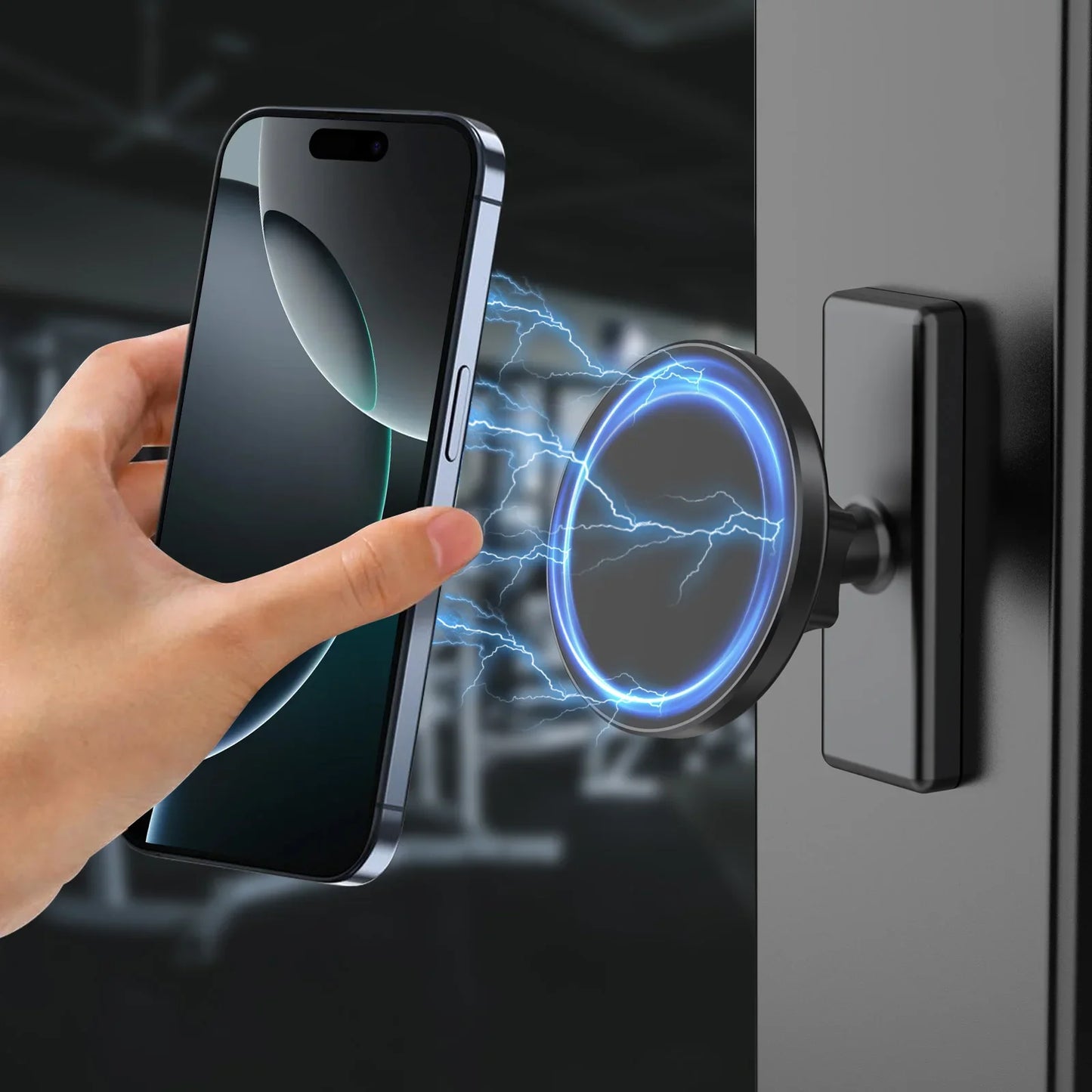 Gym Magnetic Phone Holder, Dual Strong N52 Magnets Mount for Any Metal Surface, 360 Adjustable Compatible with MagSafe iPhone