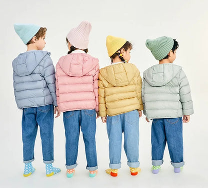 Doudoune Légère Enfant en Duvet de Canard Blanc, Nouveau Style Hiver, Manteau Court à Capuche pour Garçons et Filles, Vêtement d'extérieur pour Tout-petits