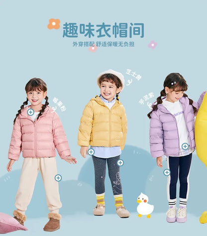 Children's Lightweight Winter Down Jacket New Style Hooded White Duck Down Short Coat for Toddler Boys and Girls