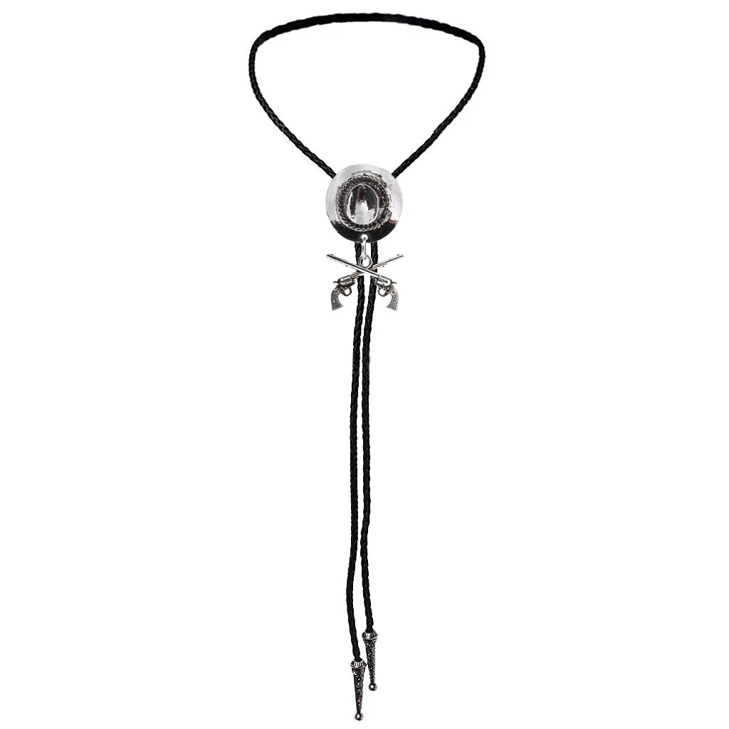 Chapeau de cowboy occidental à double pistolet, cravate bolo, accessoires de mode, cravate bolo en métal