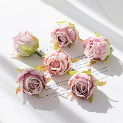 10Pcs Silk Tea Buds Roses Head Wedding Decorative Wreaths Valentine Decora Home Room Diy Gift Box Fake Plants Artificial Flowers