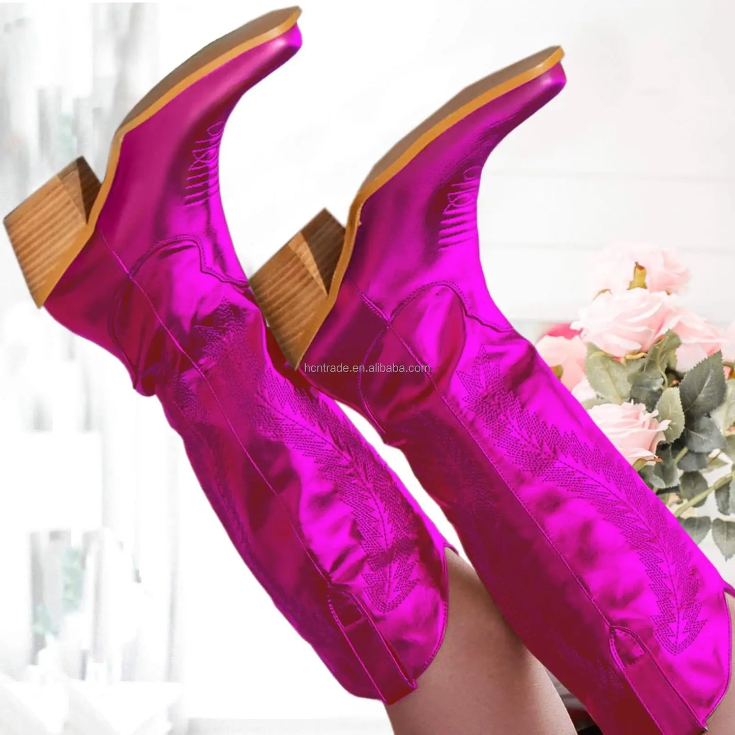 BUSY GIRL SC4840 Bottes Western Classiques Broderie Femme Mode Automne Hiver Talons 6cm Bottes de Cow-girl Cowboy