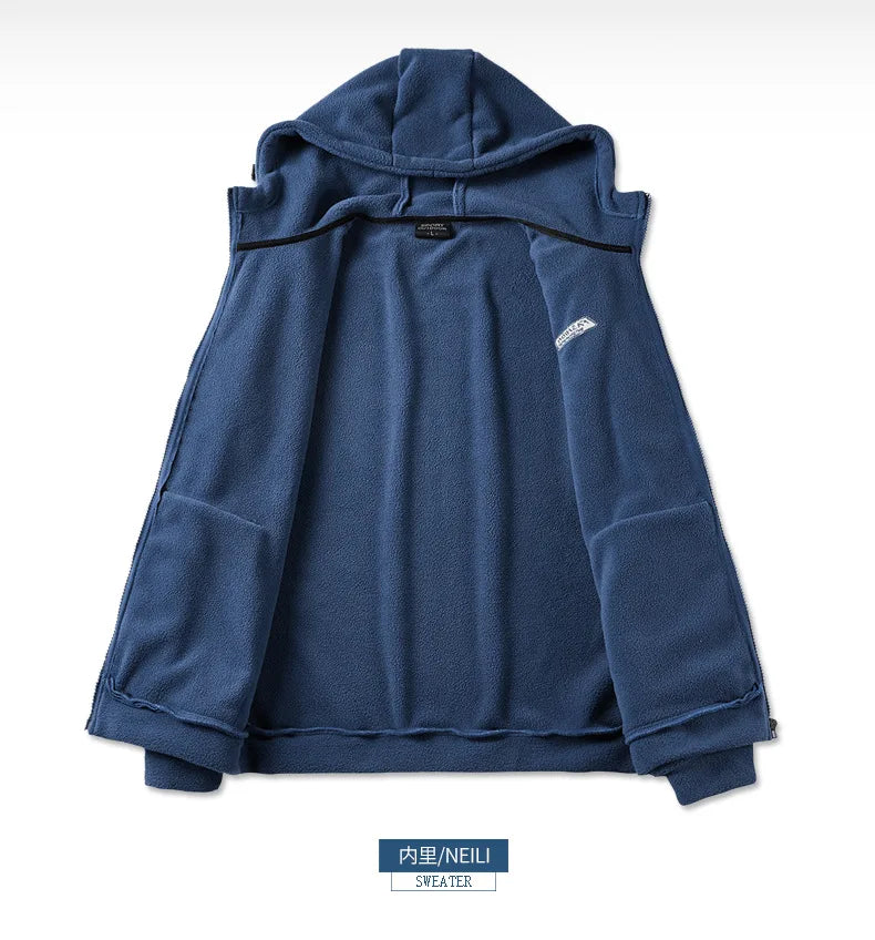 Plus Size L-8XL Men's Fleece Sweater Outdoor 2023 Autumn Polar Fleece Cardigan hooded Outside Zip Hoodies Sweatshirts Coat