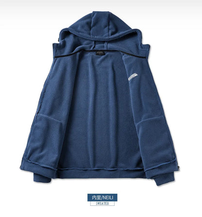 Plus Size L-8XL Men's Fleece Sweater Outdoor 2023 Autumn Polar Fleece Cardigan hooded Outside Zip Hoodies Sweatshirts Coat