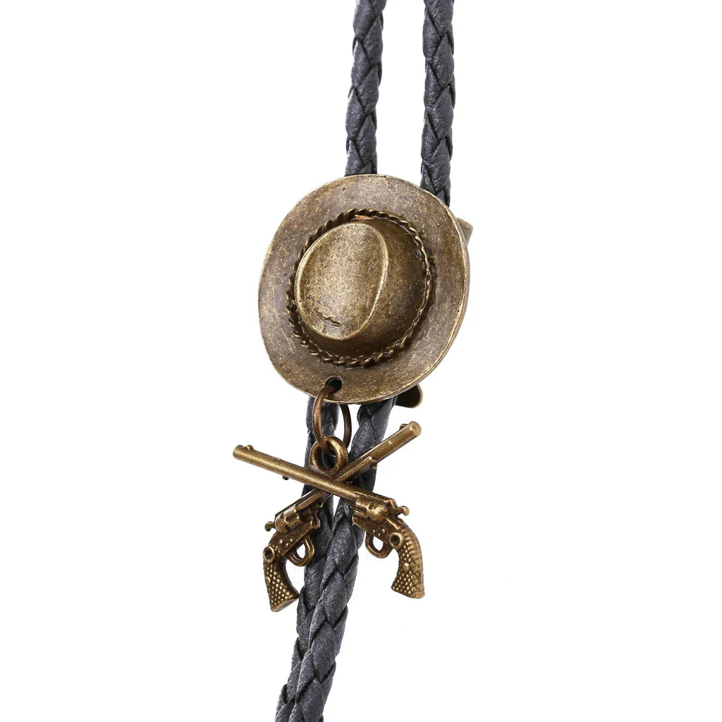 Chapeau de cowboy occidental à double pistolet, cravate bolo, accessoires de mode, cravate bolo en métal