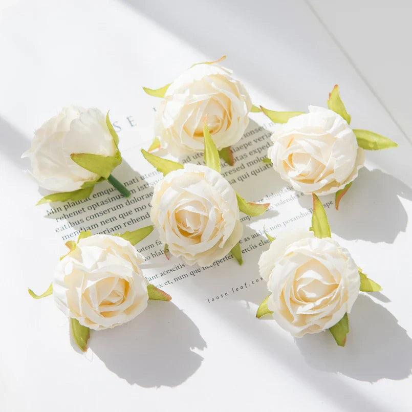 10Pcs Silk Tea Buds Roses Head Wedding Decorative Wreaths Valentine Decora Home Room Diy Gift Box Fake Plants Artificial Flowers