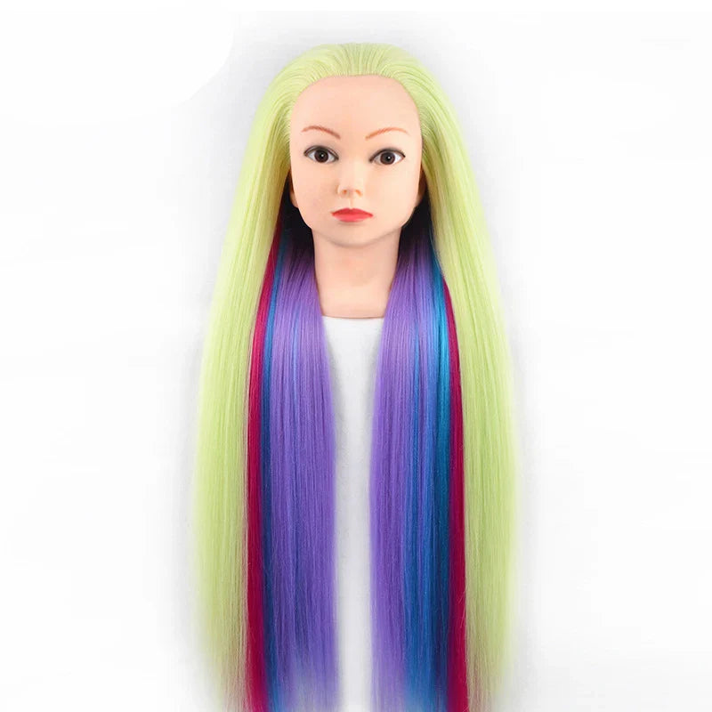 Tête de mannequin à cheveux longs synthétiques avec support de trépied de perruque réglable Modèle avec tête de mannequin Formation de coiffeur coiffant