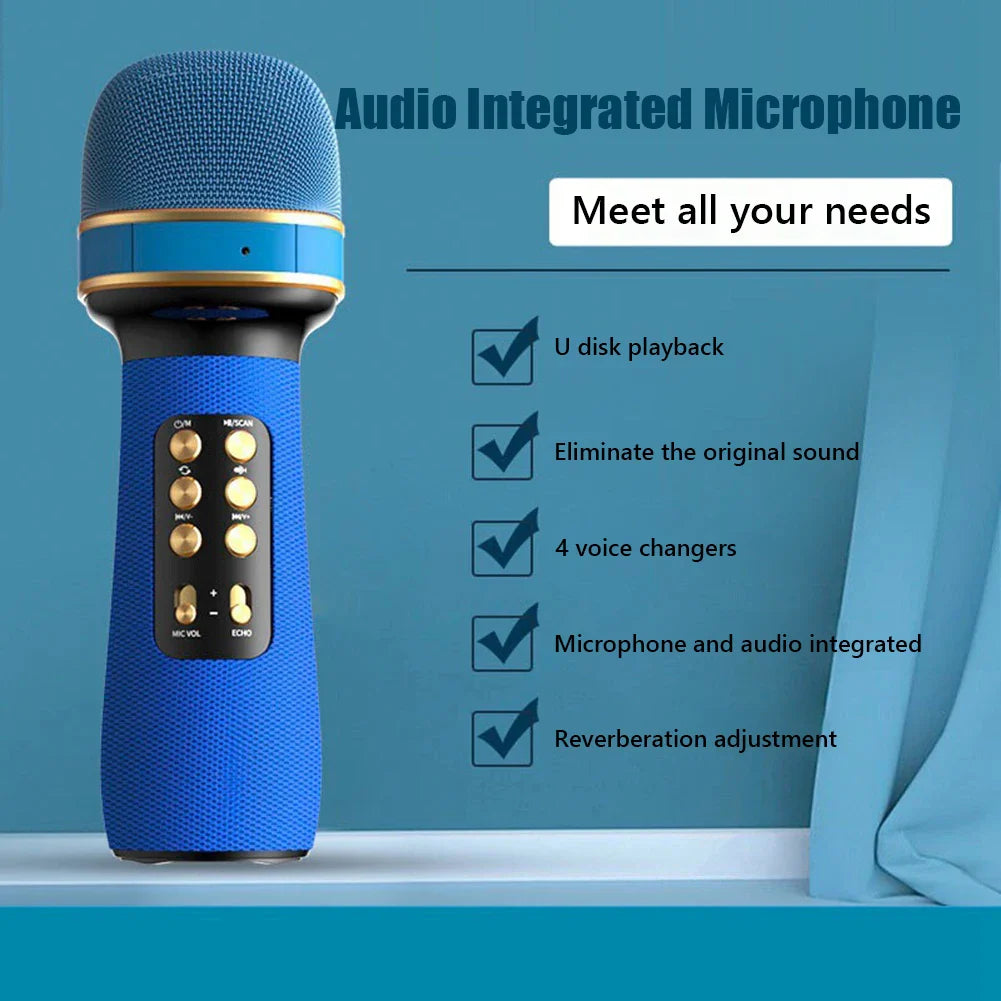 ALLOYSEED Karaoke Wireless Bluetooth-Compatible Microphone Handheld Music Singing Mic+FM+Voice Changing Audio Speaker Player