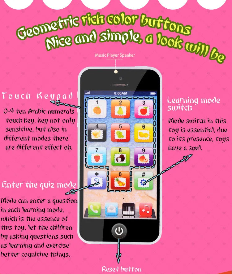 Téléphone de simulation pour enfants, jouet musical éducatif précoce, apprentissage de l'anglais, portable avec lumière et son, jouet vocal