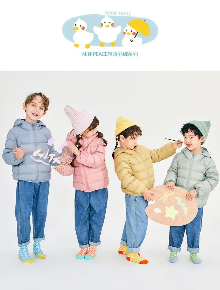 Children's Lightweight Winter Down Jacket New Style Hooded White Duck Down Short Coat for Toddler Boys and Girls