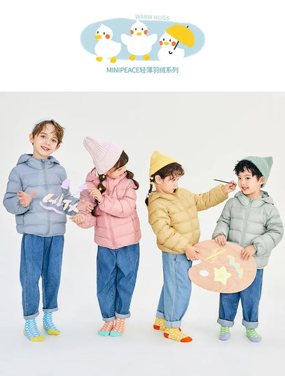 Children's Lightweight Winter Down Jacket New Style Hooded White Duck Down Short Coat for Toddler Boys and Girls